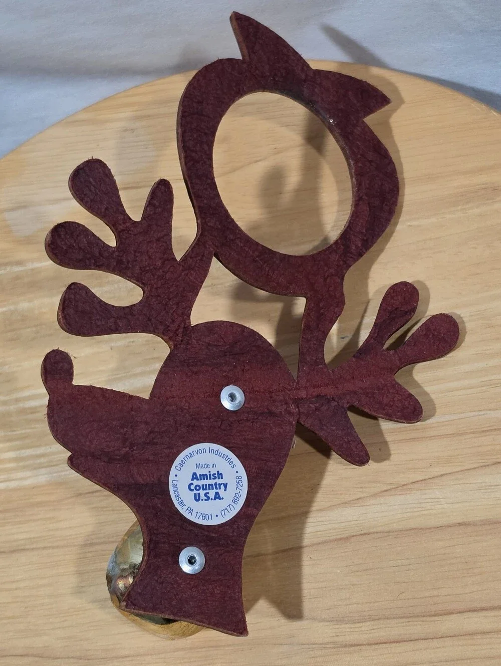 Vintage Amish Country Reindeer Brass Sleigh Bell Door Hanger USA